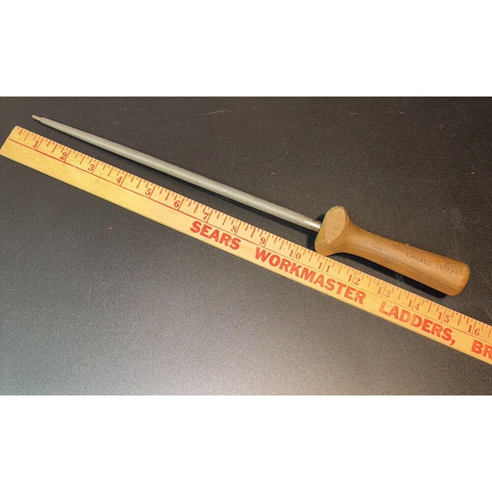 Vtg Chicago Cutlery Knife Sharpening Honing Steel Rod Walnut Handle